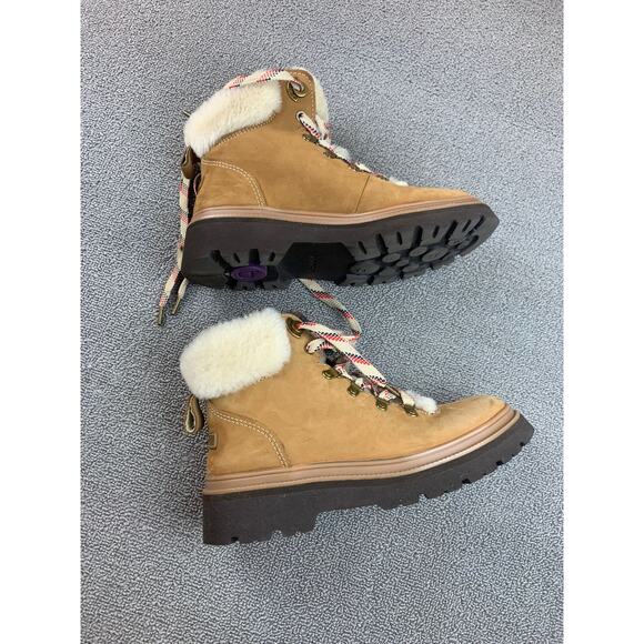 Bionica 8M Tan White Suede Faux Fur Lace Up Winter Hiking Boots - Picture 1 of 7